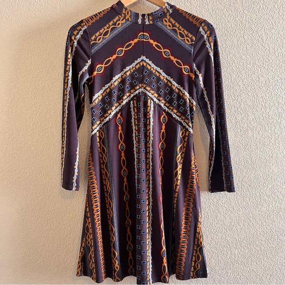 Free People Stella Retro Mod Multicolor Earth-tone Mini Dress Size XS - Picture 3 of 13